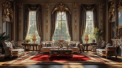 Fototapeta premium Luxurious Living Room with Ornate Decor