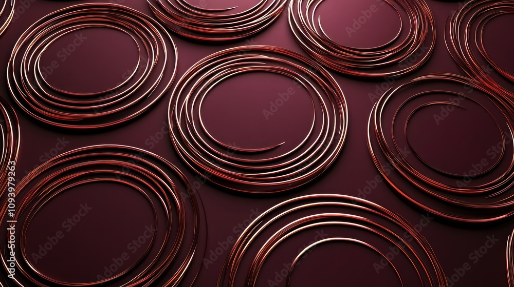 Poster an elegant pattern of concentric circles on a rich burgundy backdrop. each circle is detailed with a