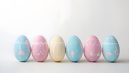 Fototapeta premium wooden easter eggs painted with pastel colors on a white background