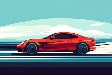 Obraz premium A sleek red sports car in motion against a stylized landscape.