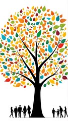 Obraz premium Vibrant tree of life with diverse silhouettes