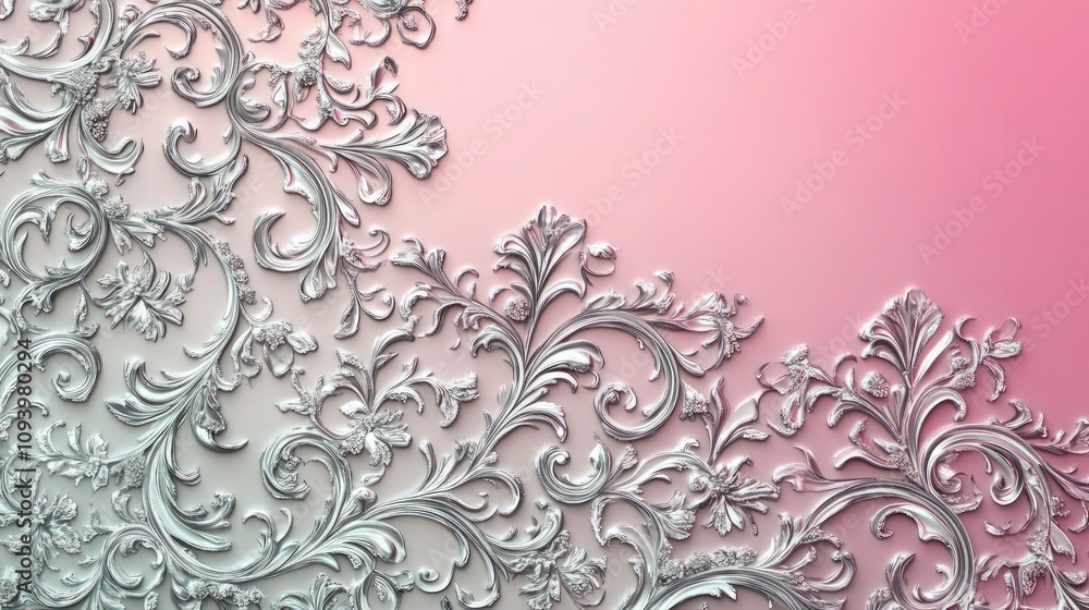 Poster an intricate design featuring delicate silver motifs against a gradient background transitioning fro