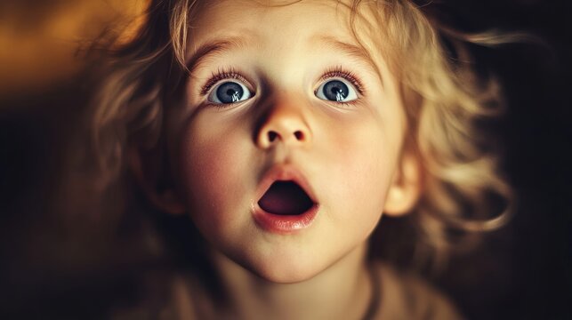 Capture the expression of a child discovering something new and exciting.