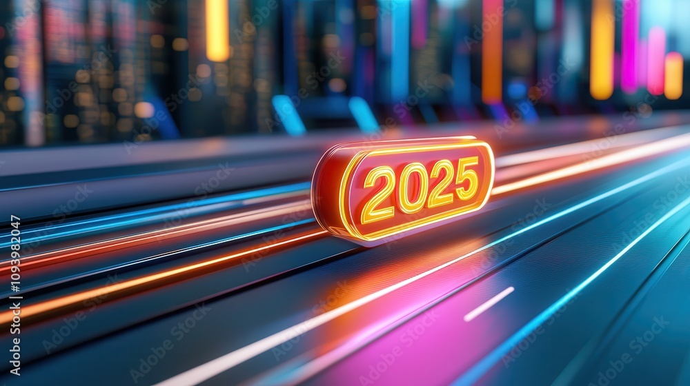 Aufkleber 3d digital loading bar transitioning from 2024 to 2025 in futuristic environment
