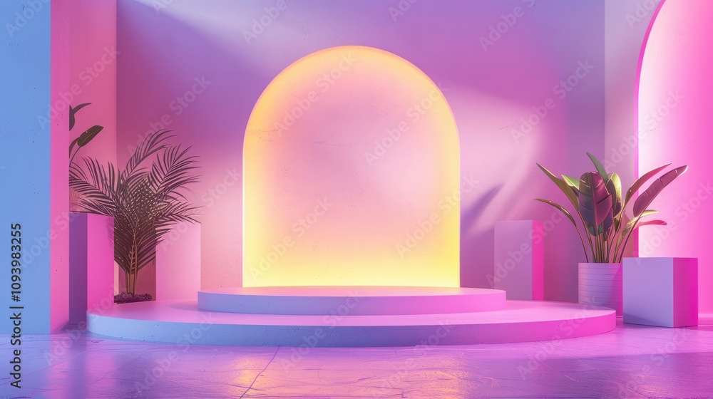 Poster 3d rendering of display stand and abstract empty room