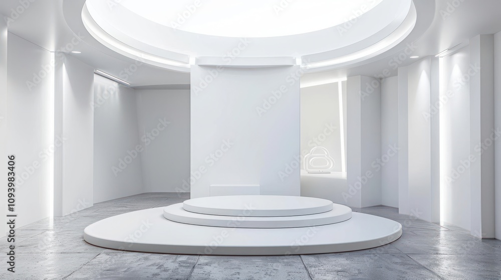 Poster 3d rendering of display stand and abstract empty room