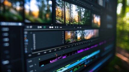 Naklejka premium A detailed timeline view in a video editing software, with speed
