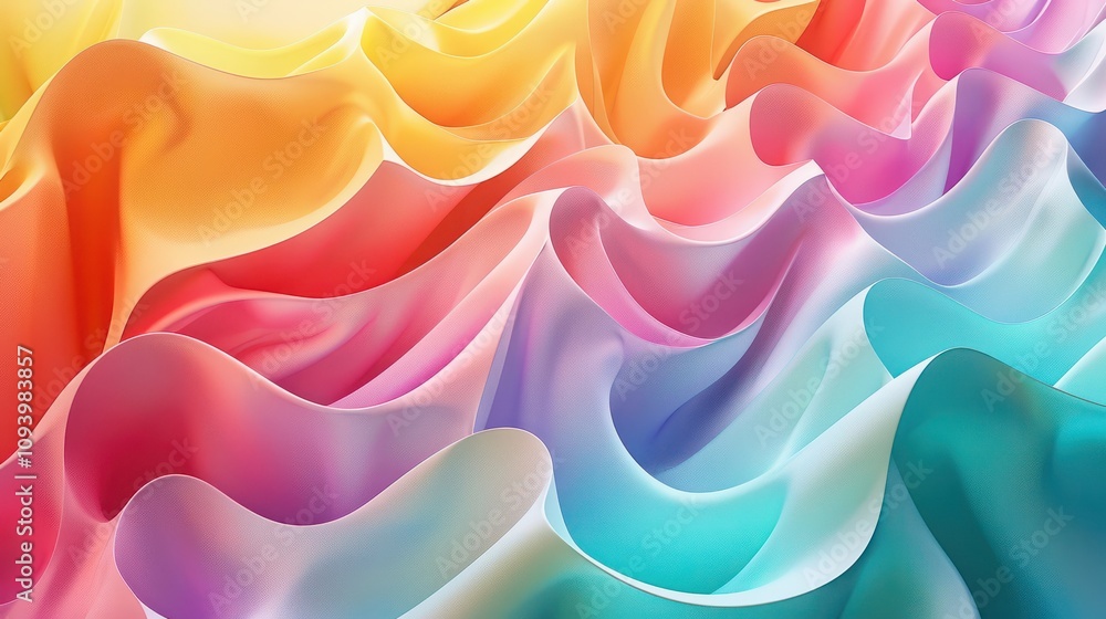 Poster Abstract 3D Render. Colorful Background Design with Soft, Wavy Waves. Modern Abstract Wave Background