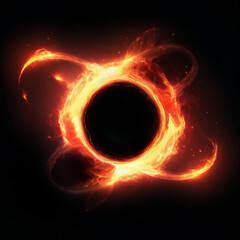 Fiery central circle of swirling red and orange flames, a dramatic VFX element glowing vibrantly against a deep, atmospheric dark background.