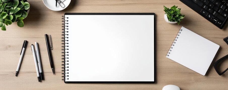 Modern workspace setup with a blank  2025 New Year Resolutions  planner open, emphasizing a fresh start