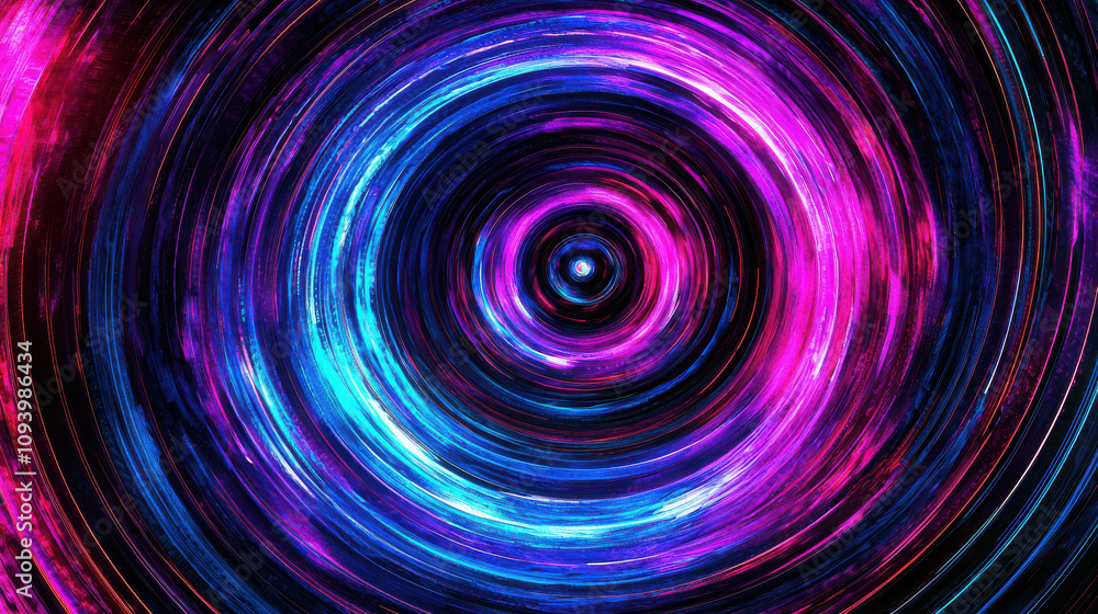 Poster abstract dynamic patterns of radiating circles in vibrant neon tones representing energy and motion 