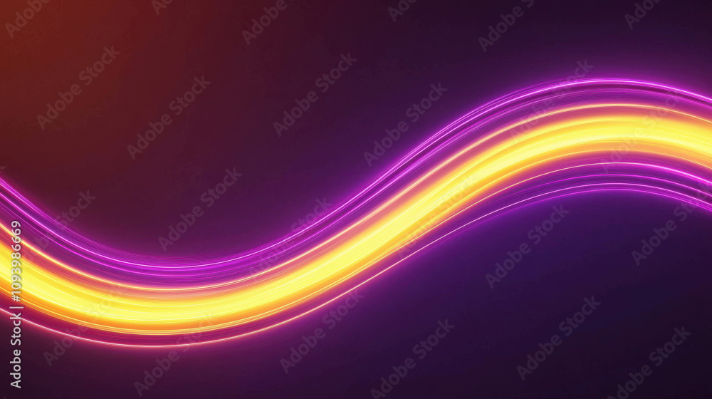 Poster abstract flowing beams of neon light glowing softly in a dark background, creating a dreamy and ethe