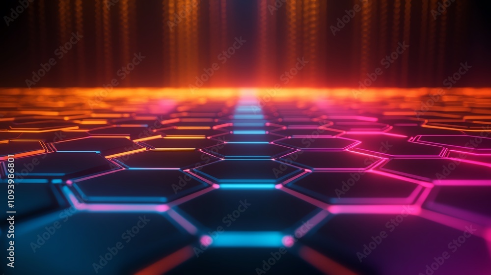Fototapete colorful hexagonal pattern, futuristic design.