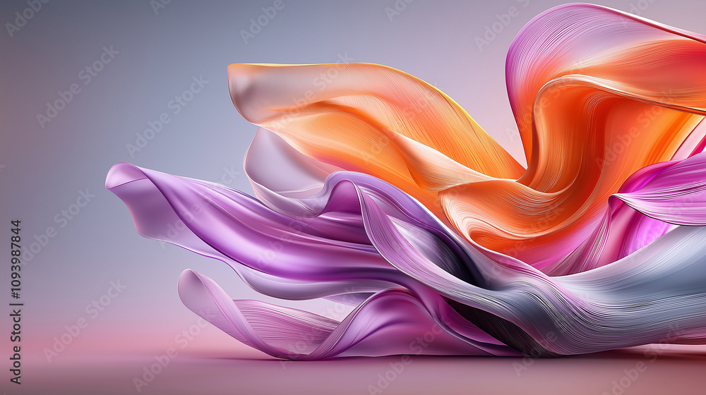 Poster fluid abstract composition with curving lines in vibrant colors