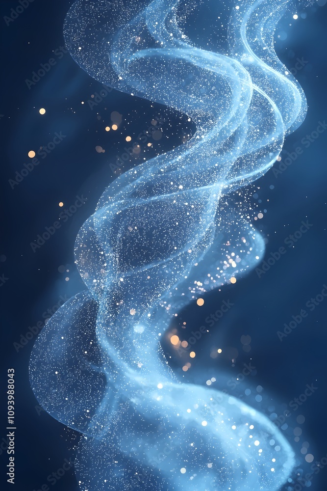 Poster a mesmerizing swirl of blue and golden particles creating an ethereal, dreamlike effect. the delicat