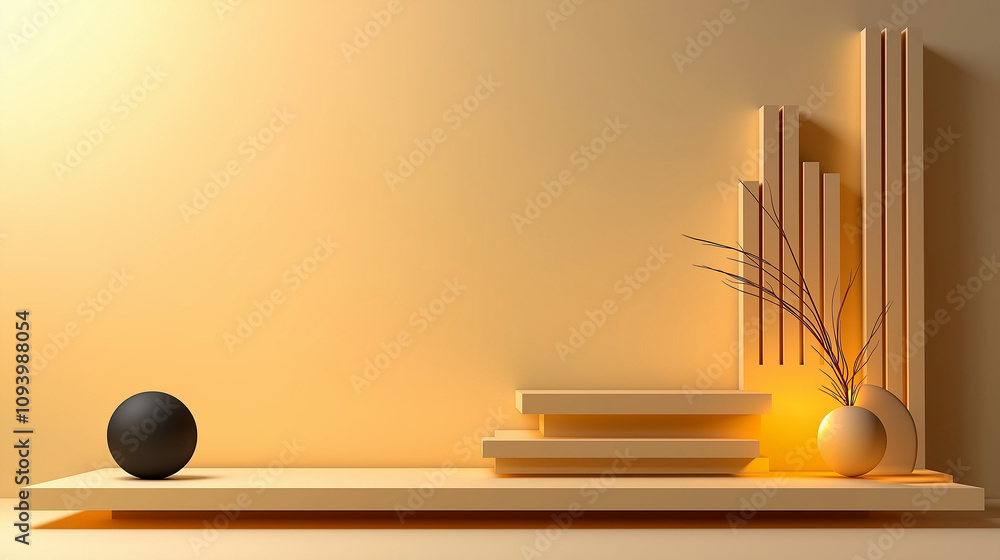 Aufkleber minimalist display with pale yellow background and geometric shapes