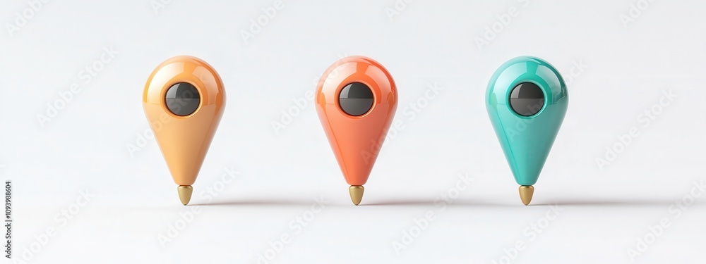 Poster horizontal set of 3d geolocation pins with bold color splits