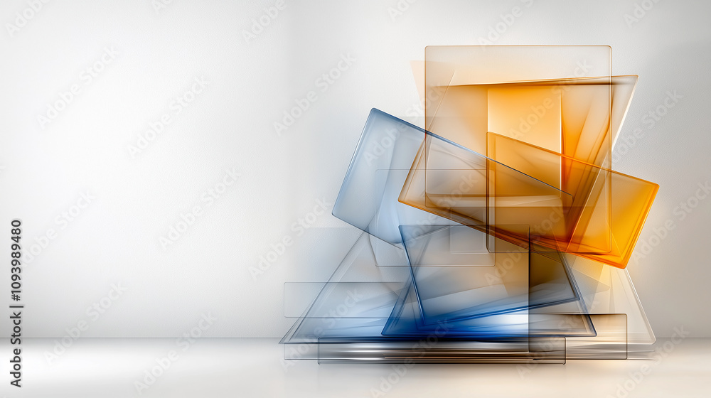 Aufkleber abstract geometric design with overlapping transparent shapes in blue and orange