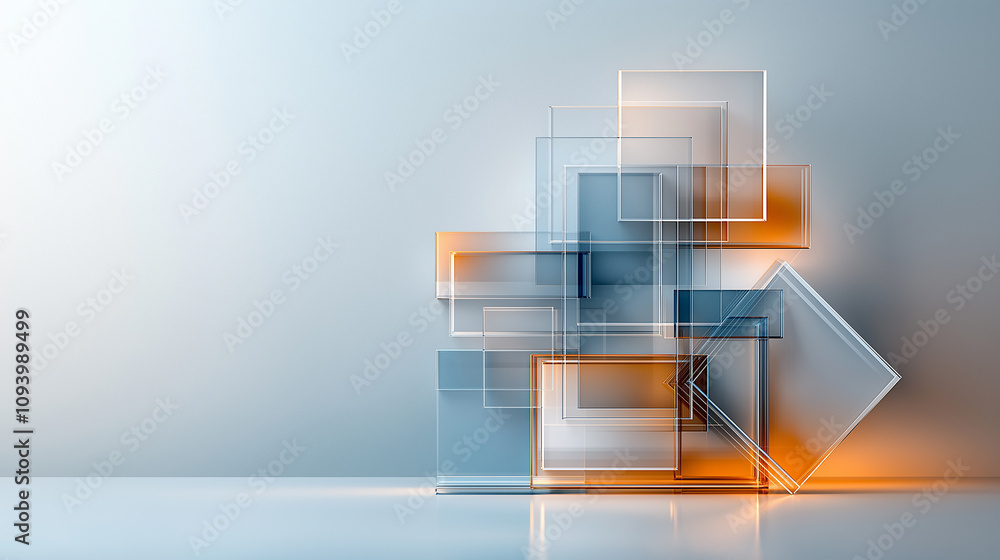 Fototapete Abstract geometric design with intersecting transparent shapes and colors