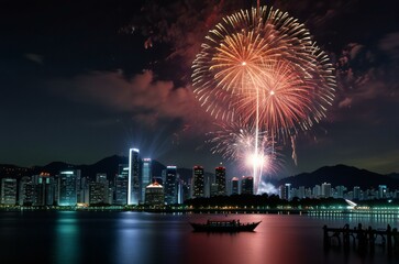 Fototapeta premium fireworks over the river