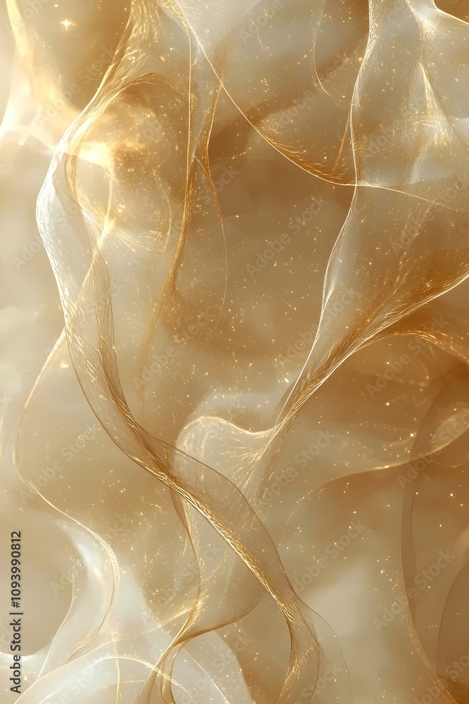 Poster an elegant abstract pattern of translucent golden waves gracefully flowing, creating a dreamy and et