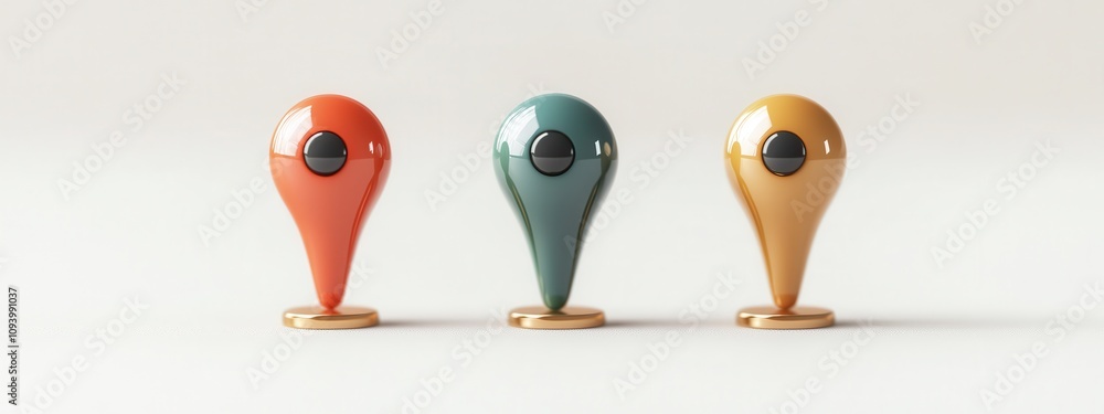 Poster dynamic 3d geolocation pins with two-tone colors on white background