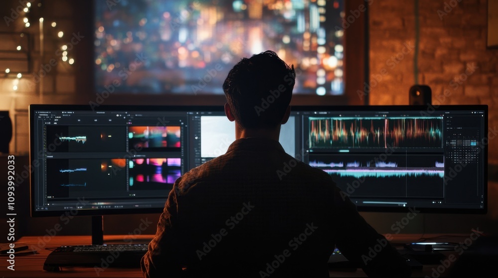 Poster an interactive video editing timeline with layers of video