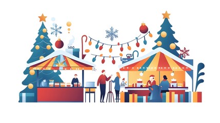 Fototapeta premium Festive Christmas Market Scene Illustration