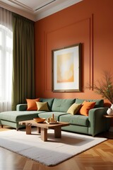 Terracotta and Olive Green Living Room Interior