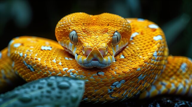 Close-up Portrait of a Yellow Python Snake with Striking Scales