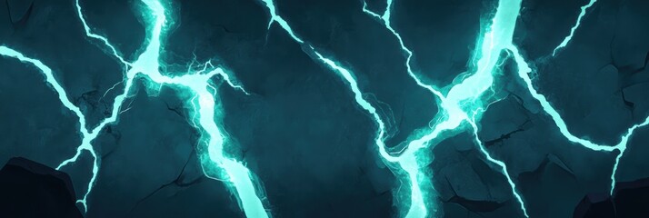 雷光が走る暗い空間の幻想的な演出が印象的な絵画