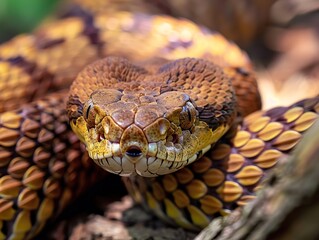 Fototapeta premium Close-Up Portrait of a Venomous Snake with Striking Scales