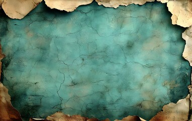 A textured background featuring cracked, peeling paint in shades of turquoise and beige, evoking a vintage and weathered aesthetic.
