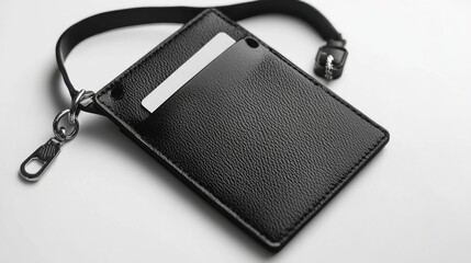 Naklejka premium Black ID Card Holder on Isolated White Background
