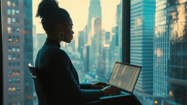 Professional African American woman using a laptop to manage