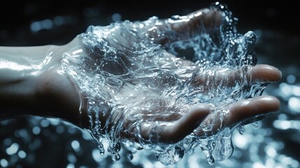Fototapeta premium A hand holding splashing water, capturing the fluidity and beauty of nature.