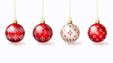 Elegant Bauble Ornaments Set for Christmas Tree on White Background