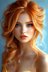 Naklejka premium A woman with long red hair and blue eyes