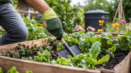 Fototapeta premium Hands Cultivating Fresh Vegetables in Home Garden