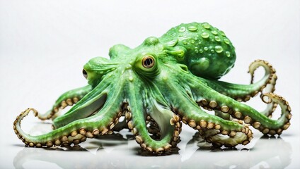 Obraz premium Vibrant Green Sea Octopus Against a Clean White Background