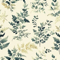 Fototapeta premium Seamless pattern of delicate ferns and small leaves on a light background