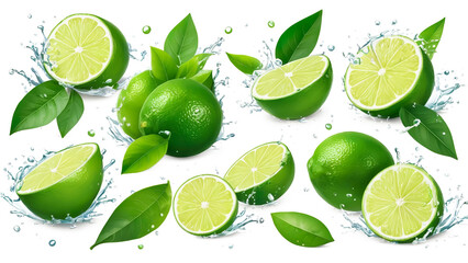 Lemon splashing with its fruits isolated on white background