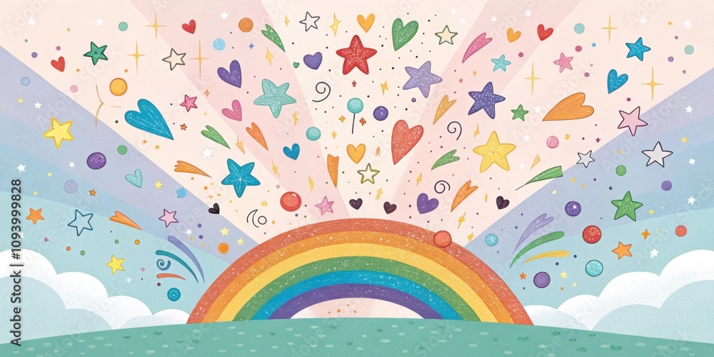 Poster confetti burst a kaleidoscopic explosion of tiny shapessquares stars and dotsin every color of the r