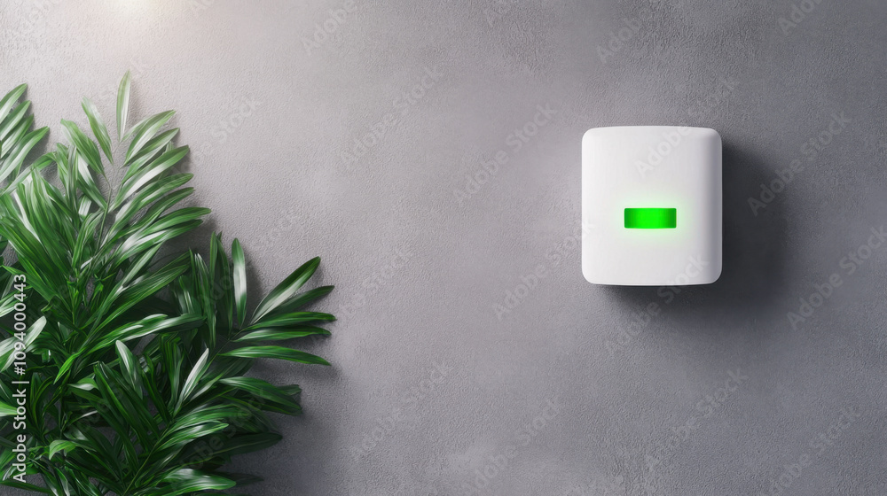 Poster fire alarm detection and response concept. smart home fire alarm device with sleek design and green 