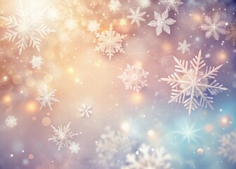 Shimmering Snowflakes Gently Falling on a Soft Pastel Pearlescent Background, Creating a Dreamy Winter Atmosphere with Space for Text and Design Elements