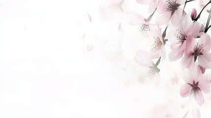 Elegant cherry blossom branch with soft pink flowers and delicate petals, creating serene and tranquil atmosphere. Perfect for spring themed designs