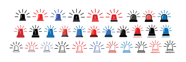 Siren vector flat icon set. eps 10. Bell alarm flat icon set. Flasher icons. . Emergency siren icon, ambulance or police icon, 