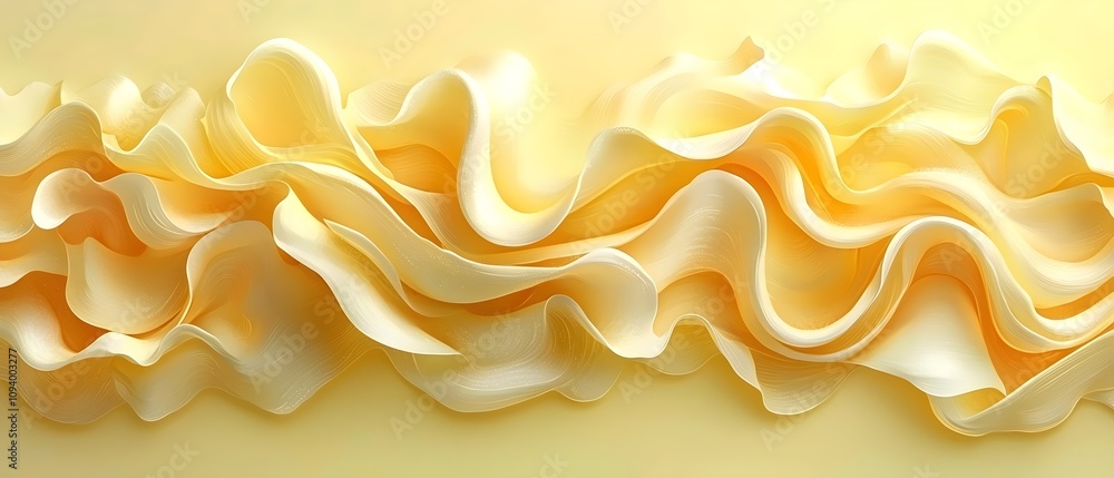 Poster a stunning wave of soft yellow fabric cascades elegantly, showcasing intricate folds and undulating 
