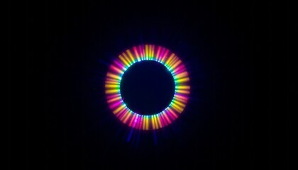 glowing rainbow circle of light on dark background