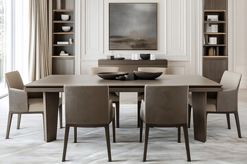 Fototapeta premium Modern Luxury Dining Room Interior Design: Elegant Space with Sophisticated Decor and Furniture
